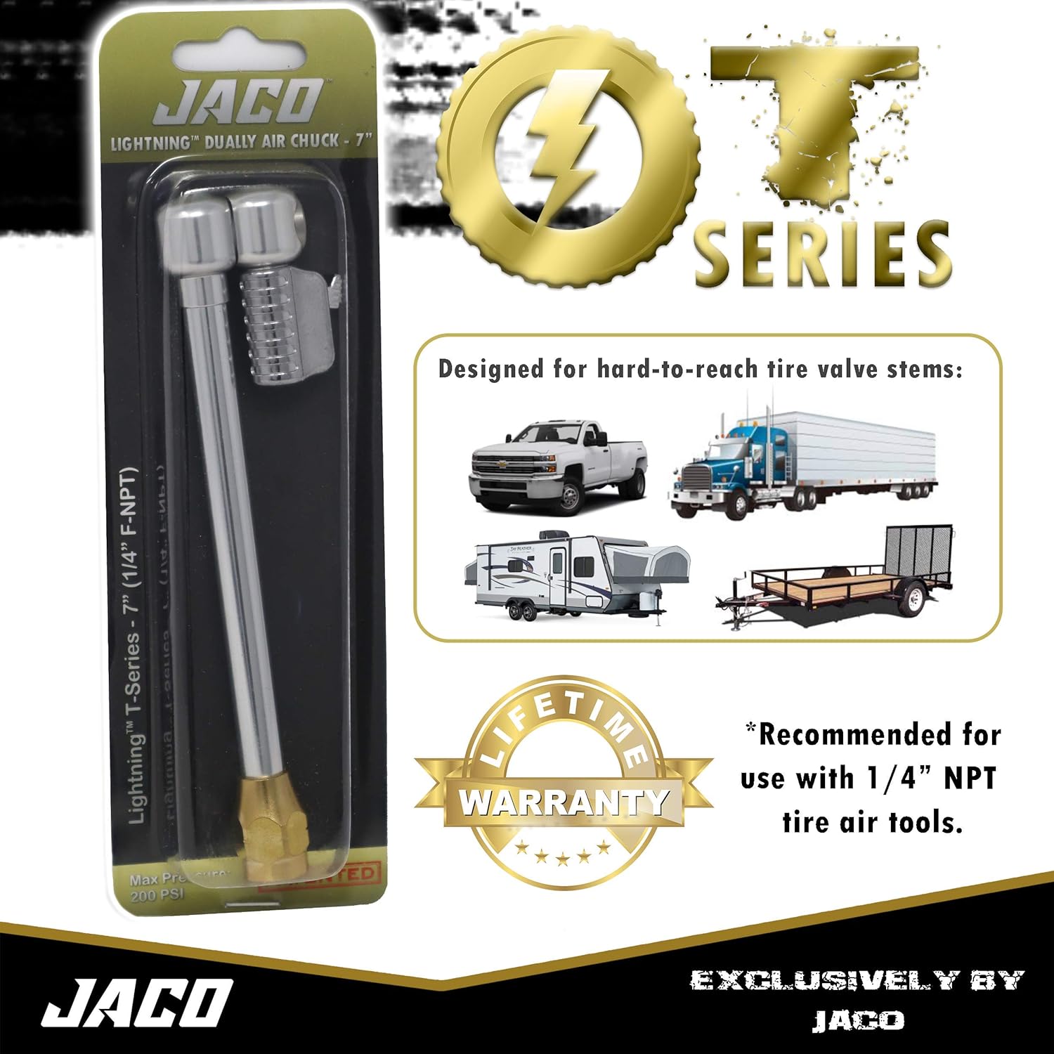 JACO Lightning T-Series Tire Air Chuck - 1/4" F-NPT (Open Flow) : Automotive