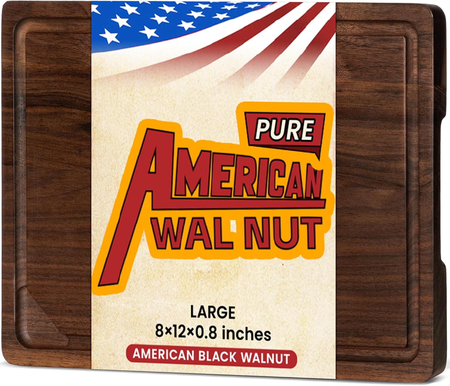 Heimlove Walnut Wood Cutting Board for Kitchen, Reversible Wooden Chopping Board with Deep Juice Grooves and Handles, Natural Walnut Wood Cutting Board for Chopping, Cheese, Vegetables (12"x8")