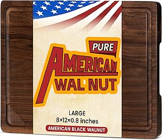 Heimlove Walnut Wood Cutting Board for Kitchen, Reversible Wooden Chopping Board with Deep Juice Grooves and Handles, Natural Walnut Wood Cutting Board for Chopping, Cheese, Vegetables (12"x8")
