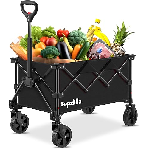 Wagons Carts Foldable, Lighweight Collapsible Wagon with Large Capacity, Portable Utility Folding Cart with Wheels for Grocery,Gardening,Camping,Shopping, Black