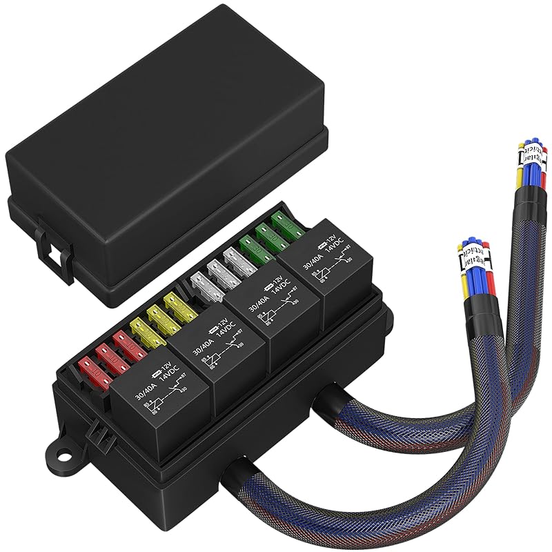 Caixa de fusíveis e relés RVBOATPAT 12 V pré-cabeada com 4 relés e 12 fusíveis ATC/ATO – 1 unidade