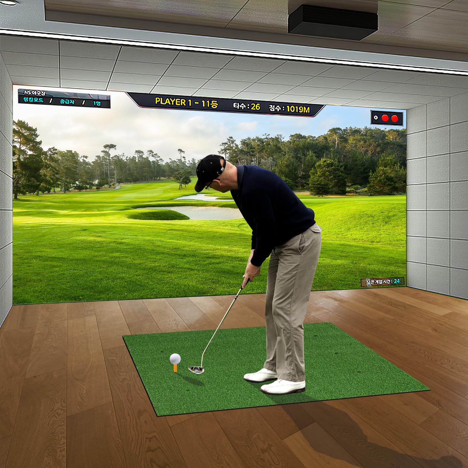 COSTWAY Tapete de Golf 3 en 1, Alfombrilla de Golf Césped Sintético, Densidad 20/25mm, 2 Tees de Golf/2 Palos de Alineación, 3 Orificios Perforados para Tees, Uso Interno y Externo