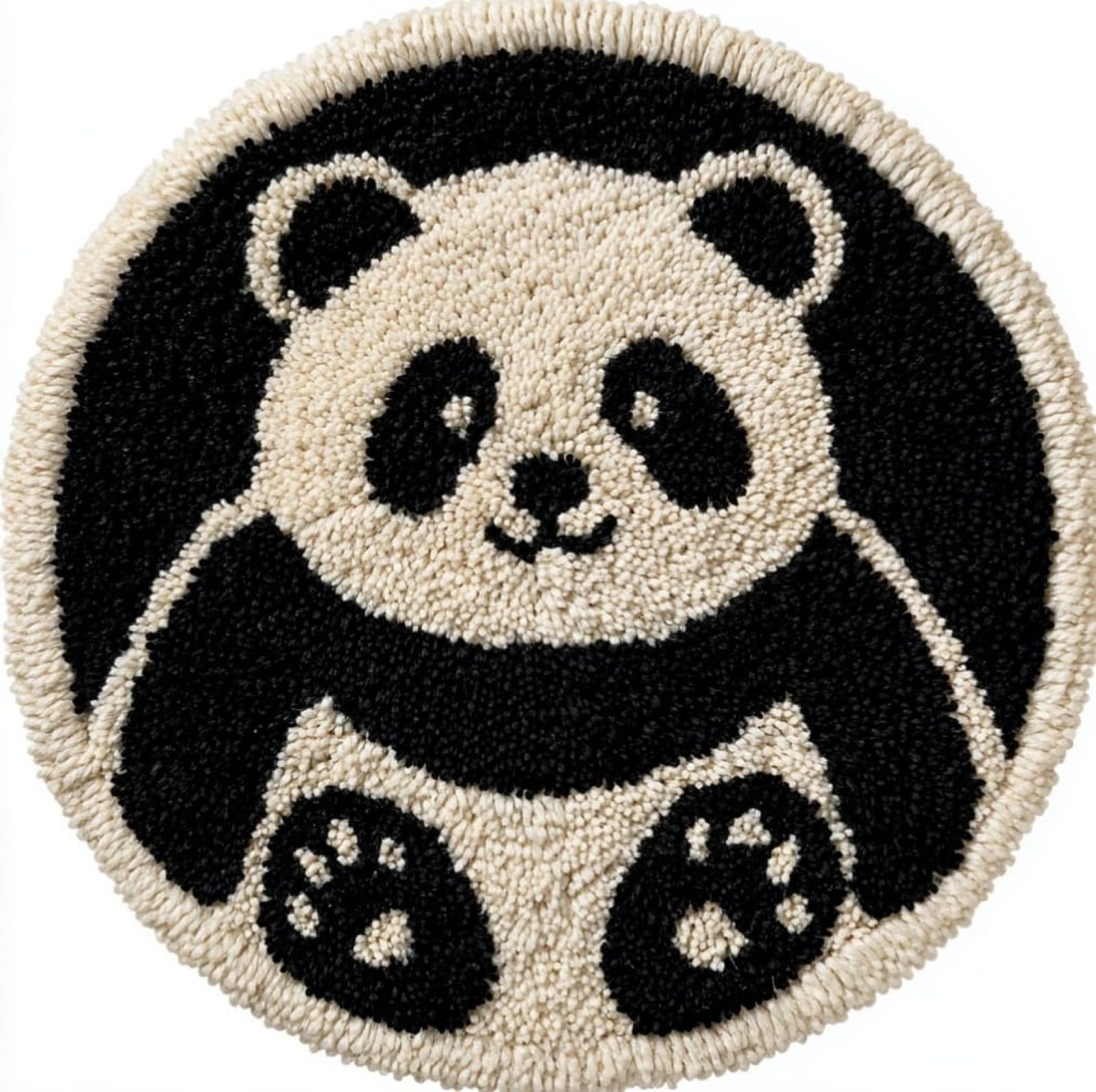 WallustrioaW DIY Latch Hook Rug Kits with Printed Canvas,Cute Panda,Floor Mat Crochet,Carpet Tapestry for Adult Craft Kits for Women,Relaxing Home Art Project,50x50cm