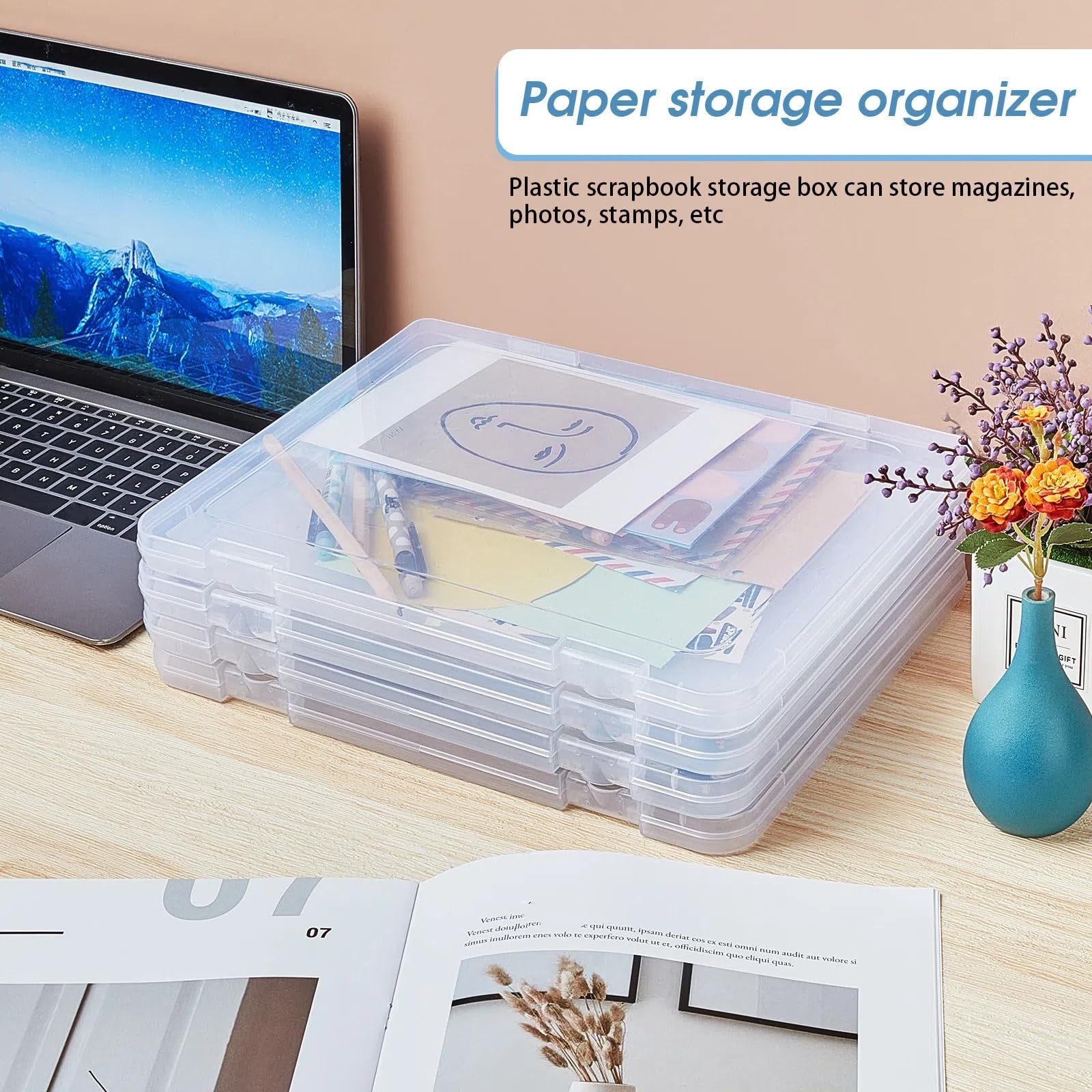 Gueevin A4 przezroczysty przenośny futerał na projekt plastikowy album do scrapbookingu pudełko do przechowywania papieru z uchwytem etui na dokumenty pojemniki do przechowywania zdjęć do czasopism,