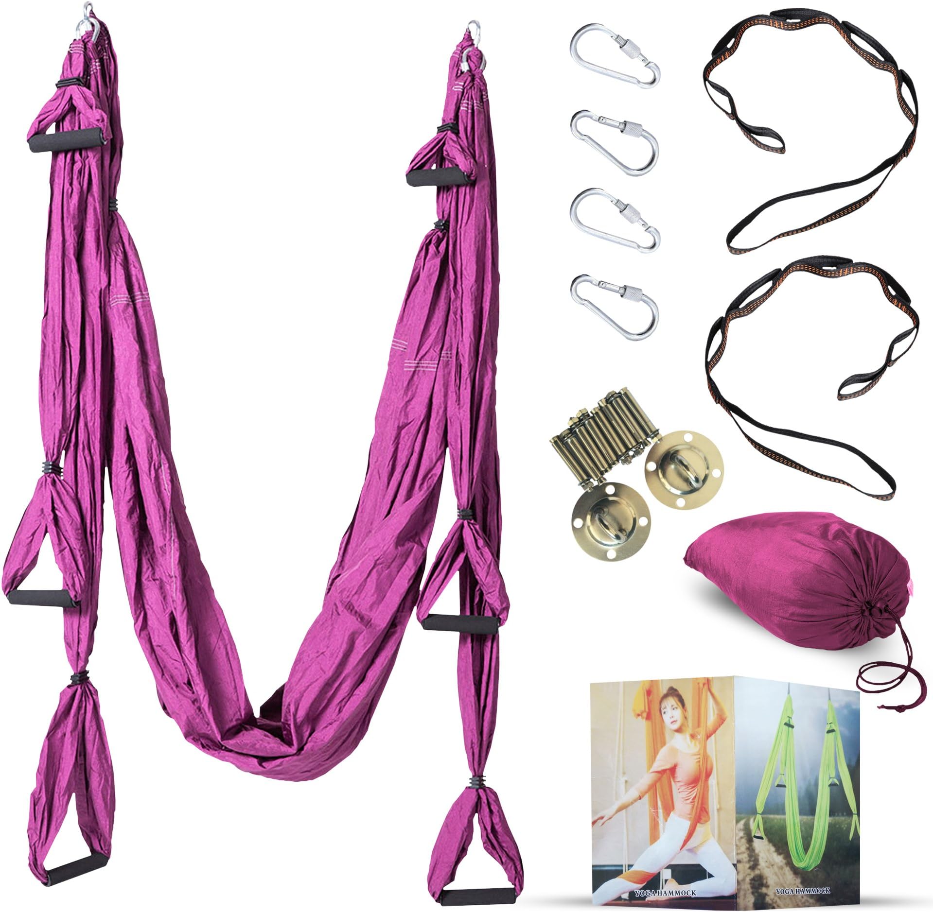 Aerial Yoga Hammock Kit Set Trapeze Sling With Ceiling Hooks | Durable Swing, Extension Straps, Equipment| Ameliorate Your Poses, Alleviate Pains, Enhance Your Aerial Workouts Blue