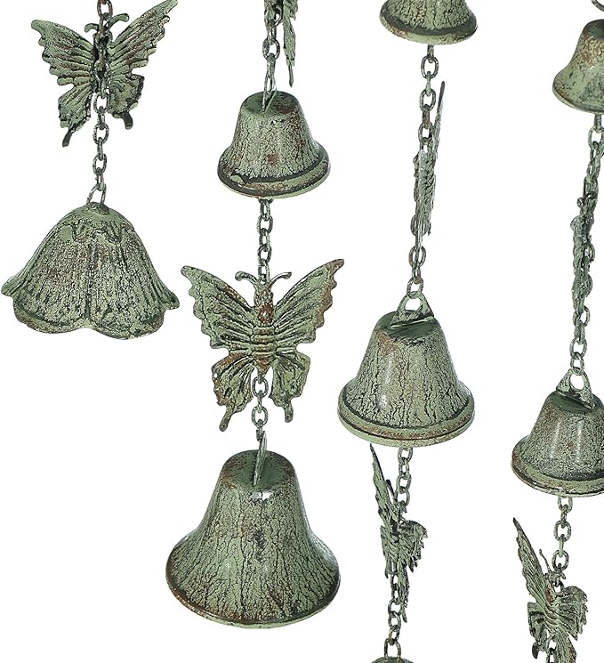 The wrought iron bell attached to the wind chimes adds a unique touch and enhances the overall aesthetic appeal of the outdoor decor. These wind chimes are also a thoughtful memorial or sympathy gift to honor the memory of a loved one or provide comfort during difficult times. The high-quality construction and weather-resistant materials ensure that these wind chimes will withstand the elements and provide years of enjoyment in any outdoor setting.
