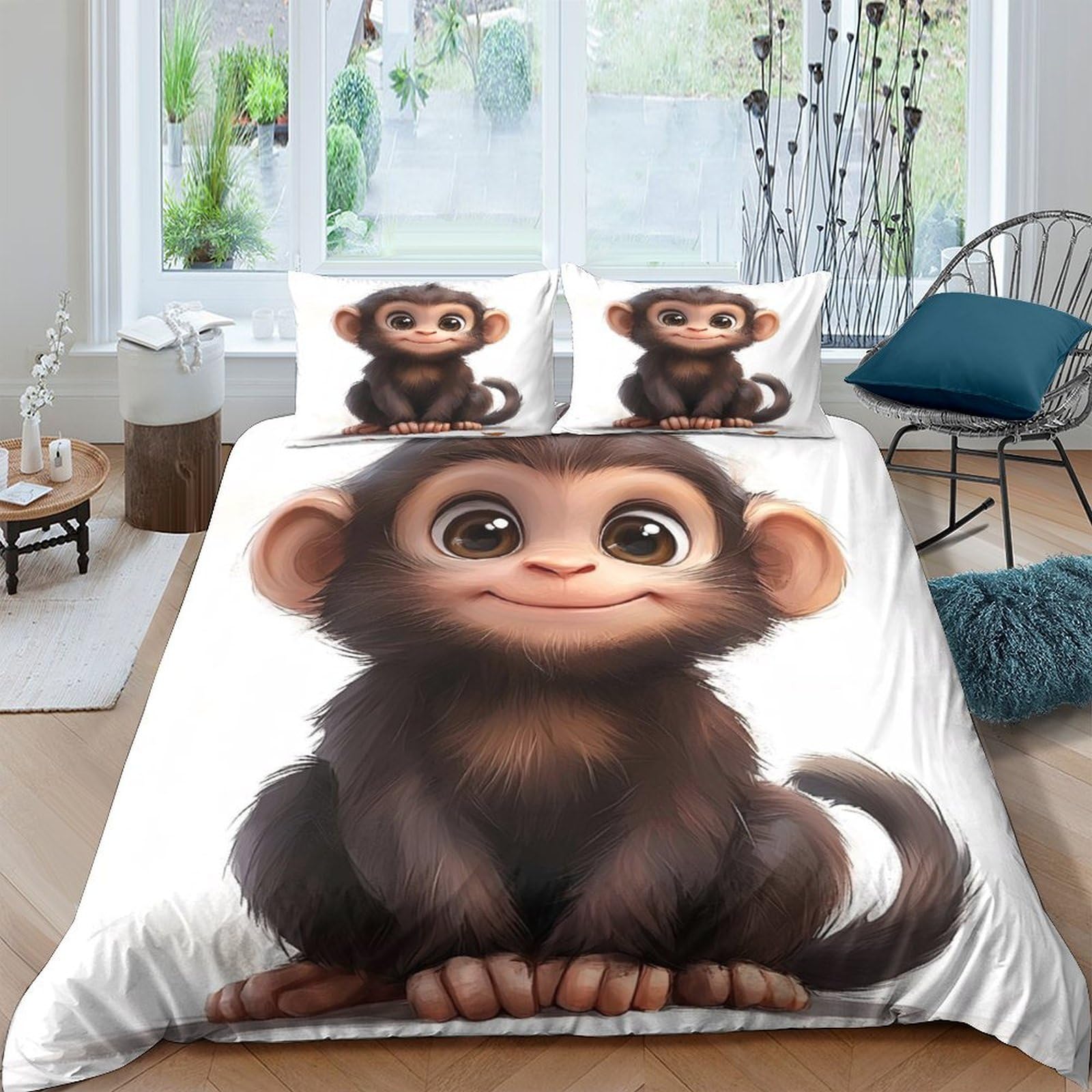 XFKLYNVCJ 3D Printed cute monkey baby Comforter Cover Premium Polyester cartoon animal illust Quilt Cover Wrinkle Free Durable for Housewarming Gift New Homeowners Bedding Use Single（140x200cm）