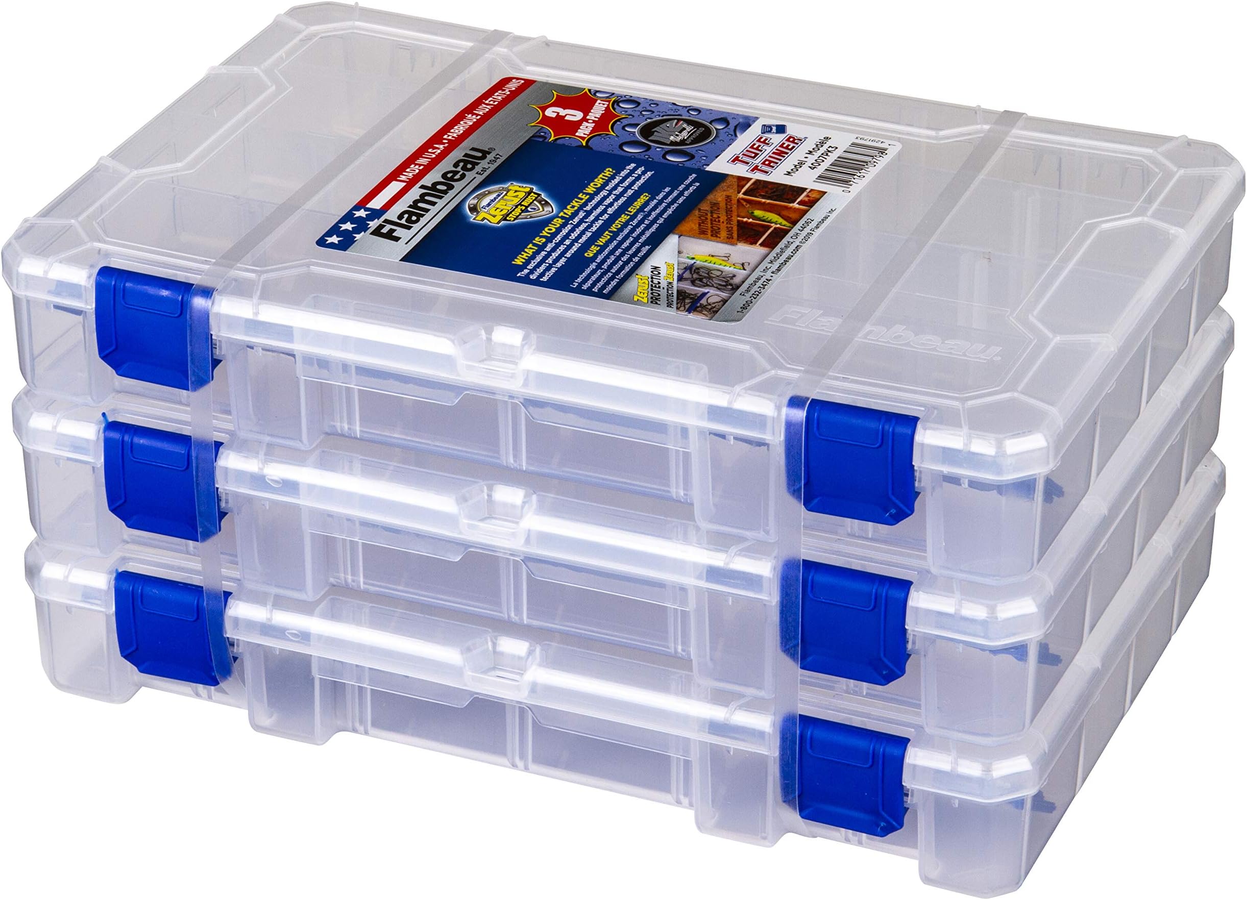 Outdoors 4007PK3 Tuff Tainer, Fishing Tackle Tray Boxes, Includes [12] Zerust Dividers for Each, 3 Pack