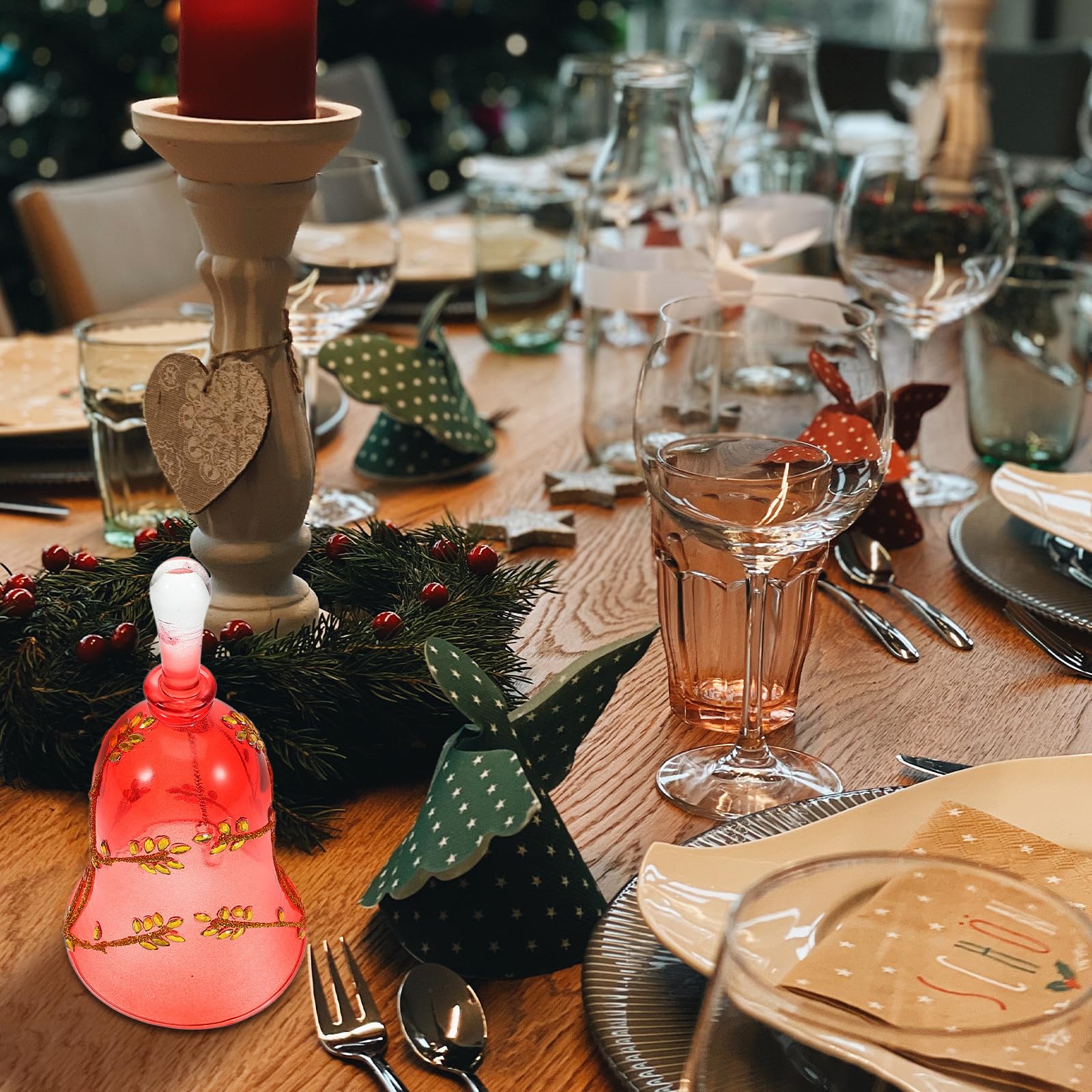 TOYANDONA 4 Piezas Campana de Cristal Decorativa para Mesa Navideña, Timbre