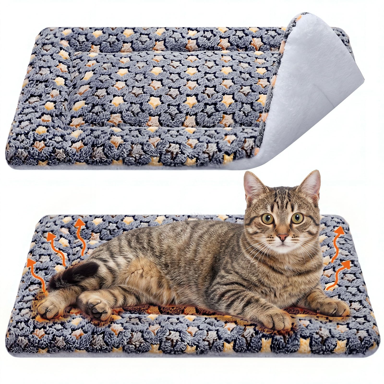2 Pack Self Warming Cat Dog Bed Pad, Dark Grey, 22'' X 18'', Stars
