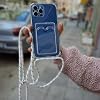 Drawstring Neck Strap Silicone Case compatible with Coverzone iPhone 17 Pro Max Dulcet Epiphany Case with Transparent Color Card Holder
