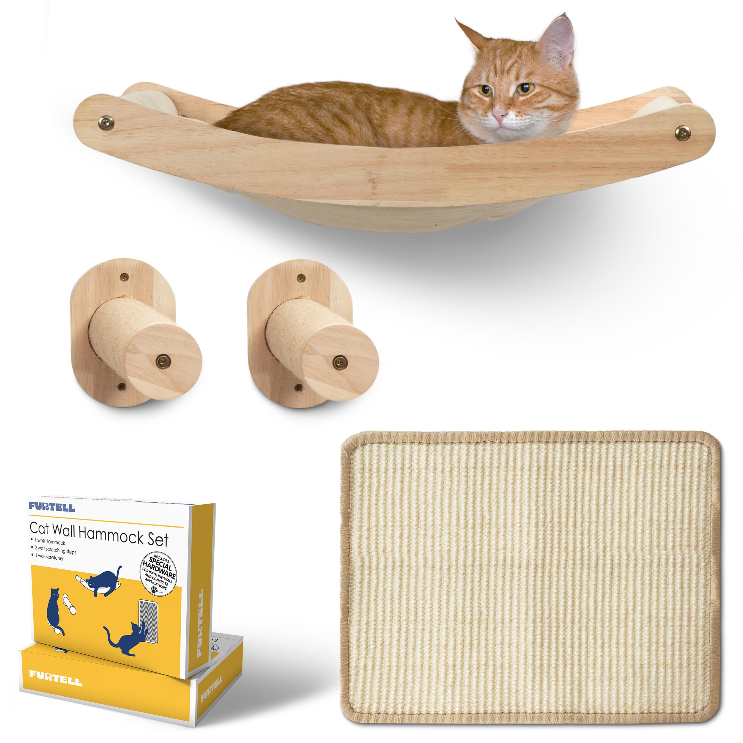 Photo 1 of Cat Hammock Wall Set: Premium Cat Wall Hammock with Scratching Steps & Pad. Versatile and Friendly, Ideal Cat Climber for Indoor Cats. Includes Hardware for Concrete, Drywall & Hard Surfaces