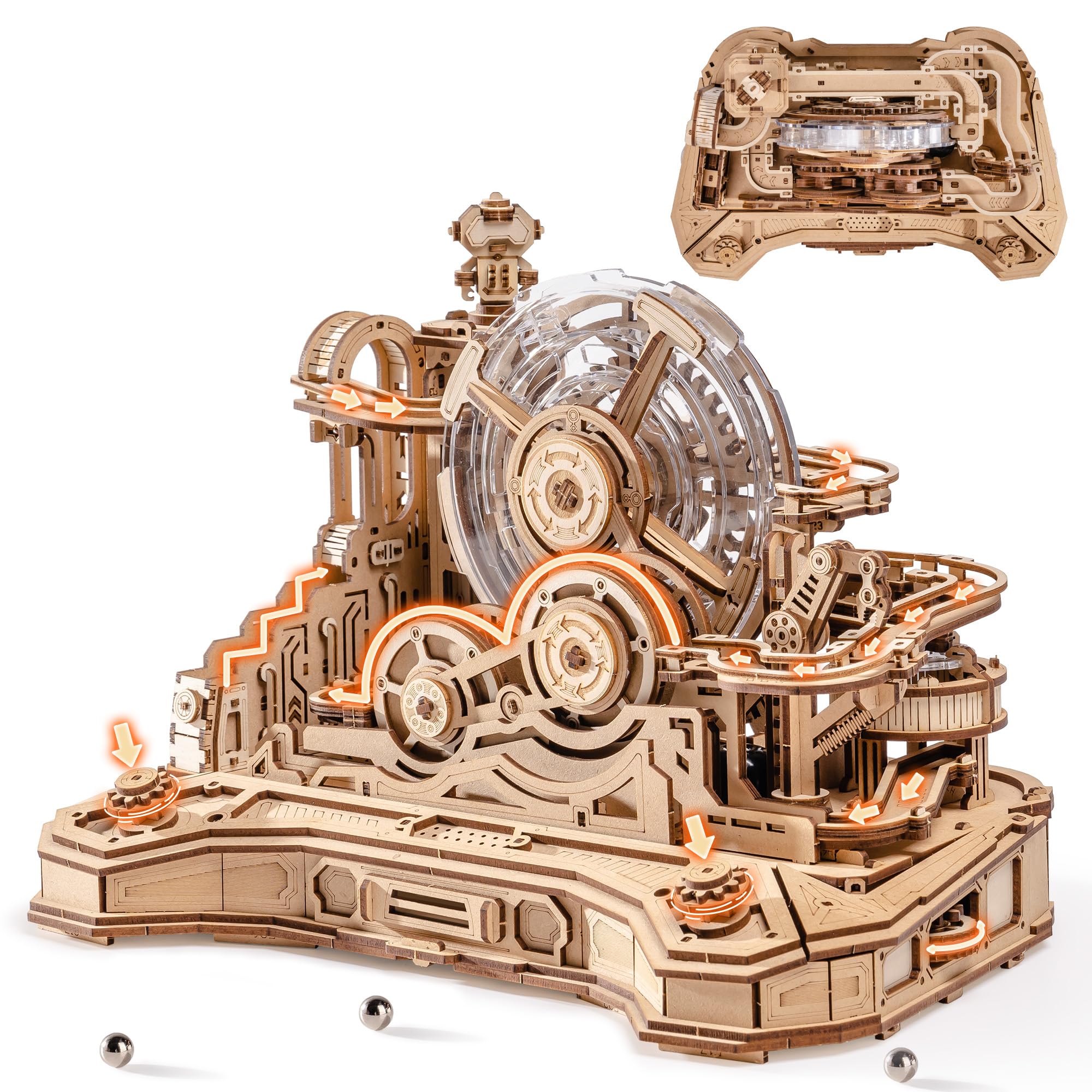 ROBOTIME Puzzle 3D in Legno Gear Ball Challenge – Kit Labirinto Meccanico da 653 Pezzi, STEM per Adulti e Ragazzi, Design a Forma di Controller, EGC01