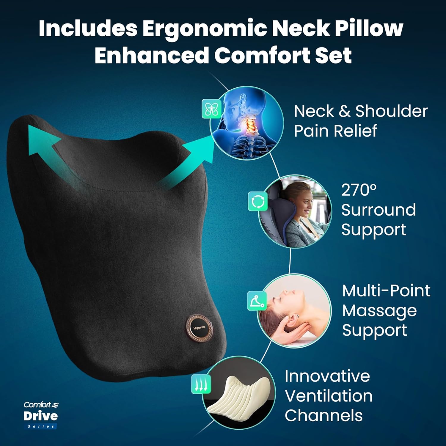 Car Seat Cushion with Back & Neck Support, Breathable Perforated Suede Seat Cushion for Drivers, Non-Slip Ergonomic Design for Long Drives, Daily Commute & Travel - 2 Pack