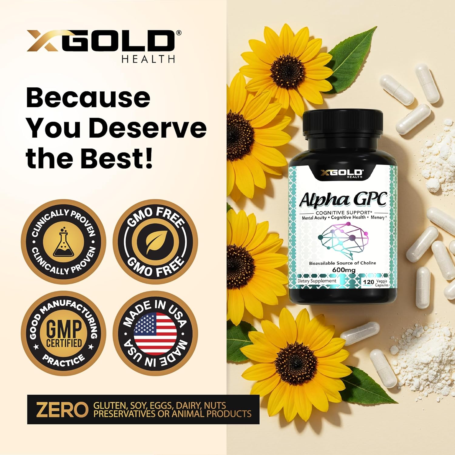 Alpha GPC Choline 600mg, Pure Nootropic Supplement, 120 Veggie Capsules, Cognitive Enhancer for Memory, Brain Health & Focus - Image 5