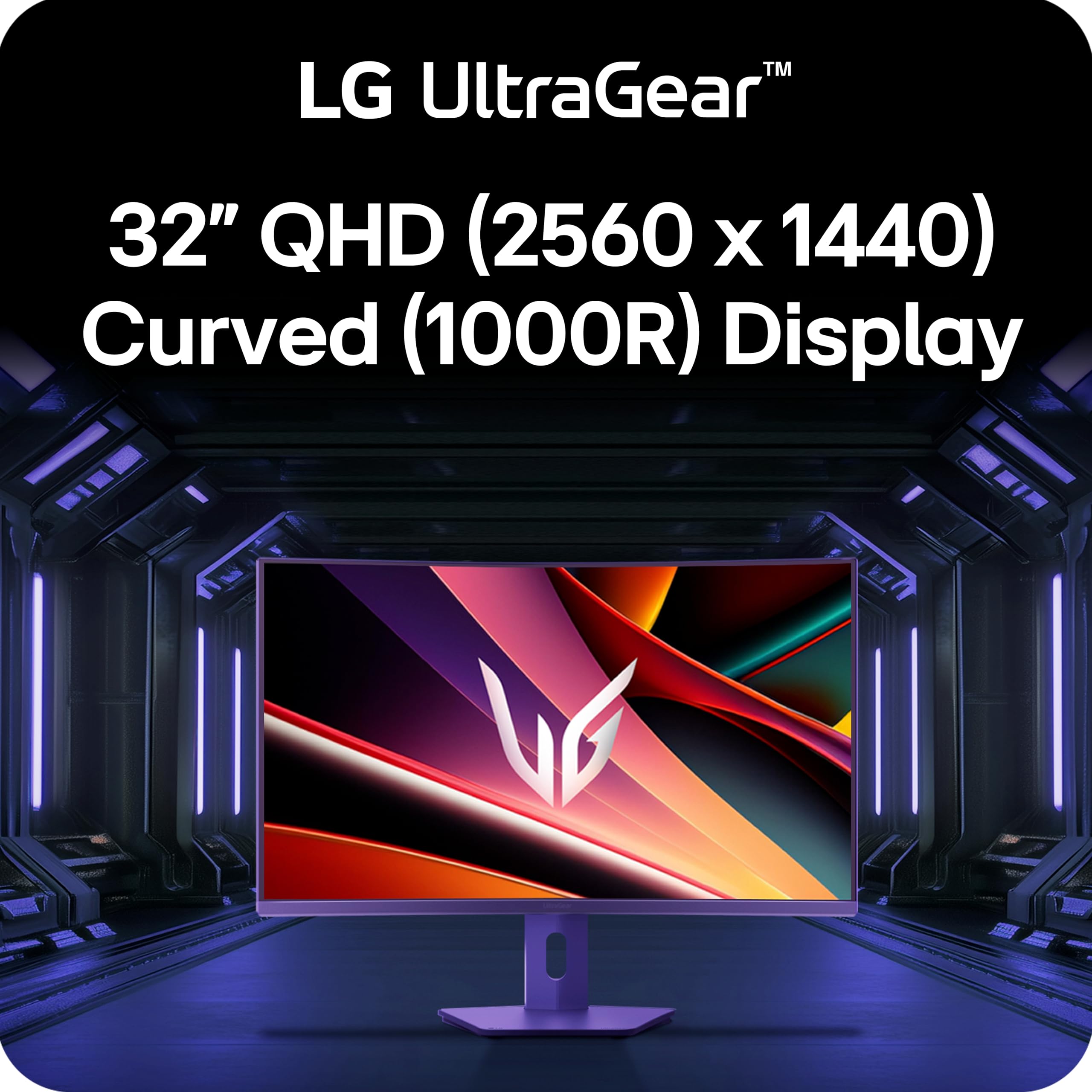 LG 32G600A-B Ultragear QHD (2560 x 1440) Monitor Curvo para Juegos, 180 Hz, 1 ms, AMD FreeSync, HDMI, DisplayPort, Soporte Ajustable, inclinación/Altura/Giratorio, Negro