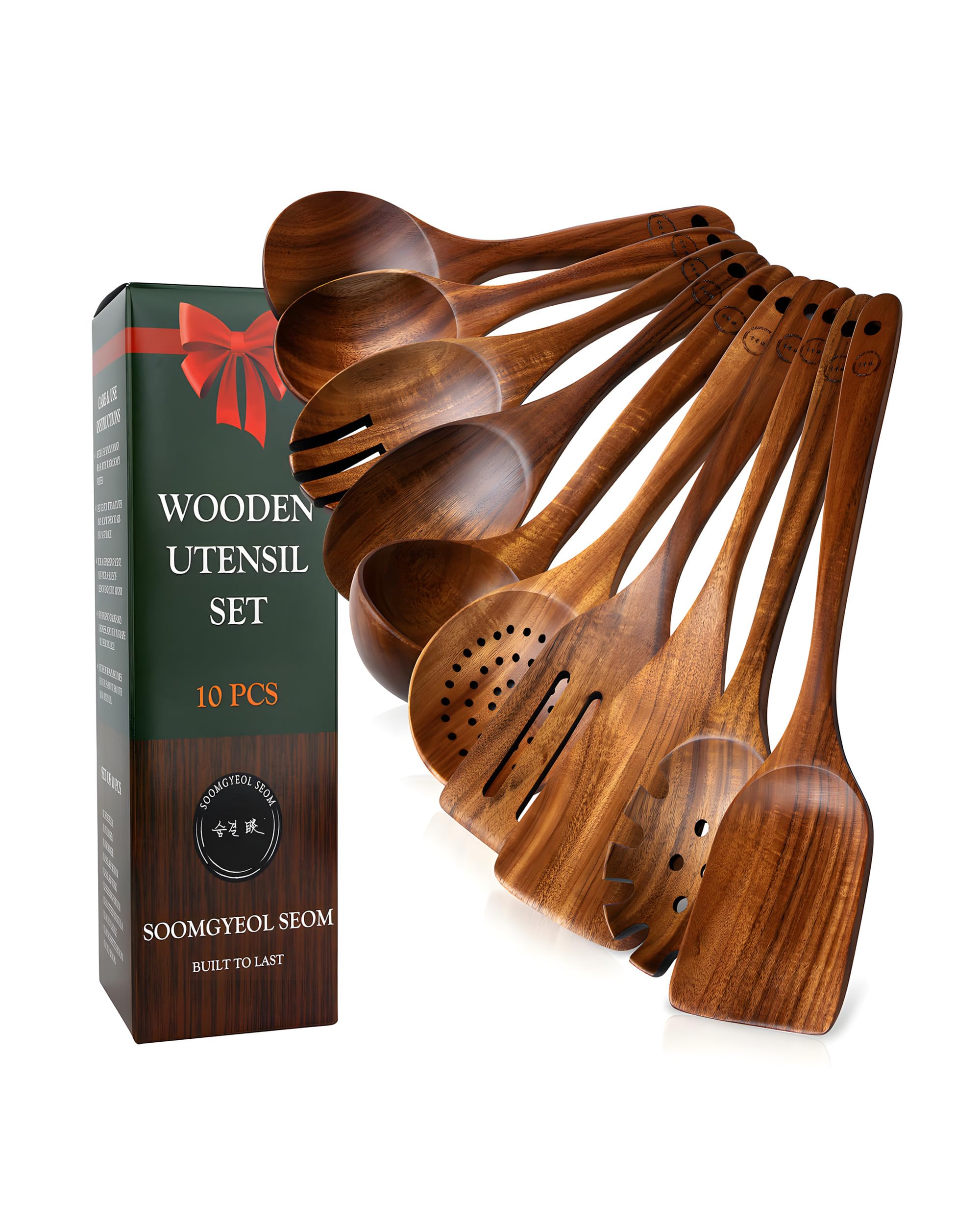 SOOMGYEOL SEOM 10-Piece Natural Teak Wood Utensil Set