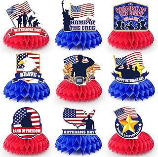 Veterans Day Decorations Honeycomb Centerpieces 9 Pcs Happy Veterans Day Honeycomb Centerpieces Thank You Veterans Honeycomb Centerpieces Veterans Day Party Honeycomb for Happy Veterans Party Supplies