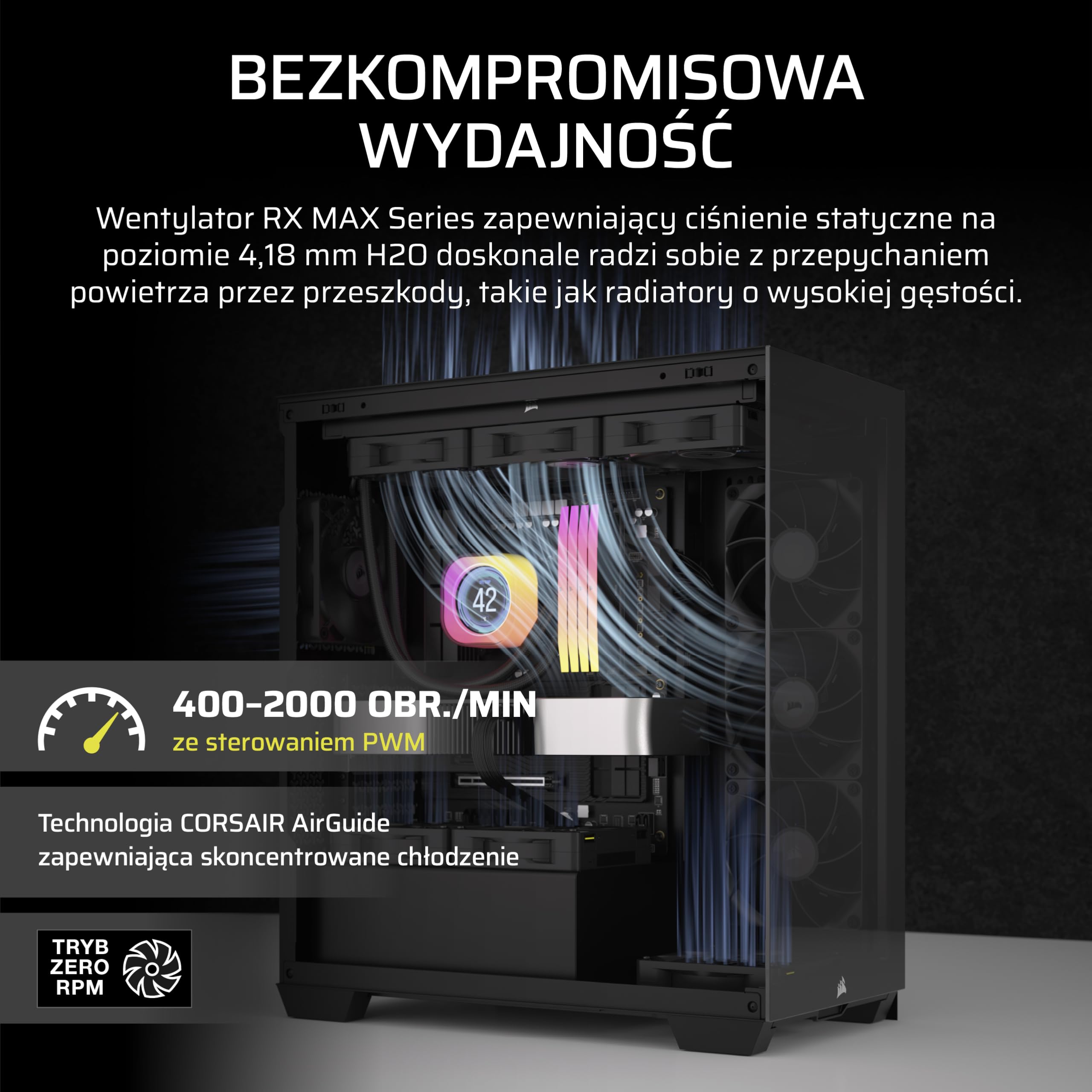 CORSAIR iCUE LINK RX120 MAX 120mm PWM Gruby Wentylatory z Koncentrator iCUE LINK – Wysokie Ciśnienie Statyczne – Polimeru Ciekłokrystalicznego – Łożysko z Magnetyczną Kopułą – Zestaw Trzech – Czarny