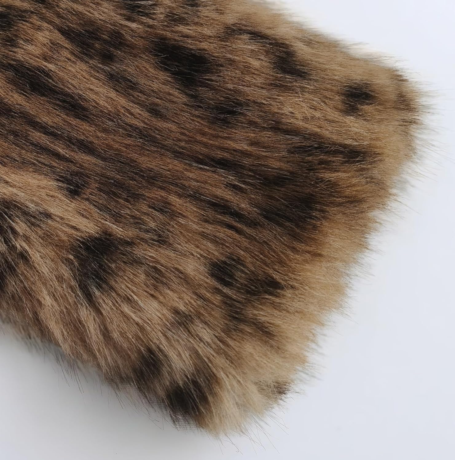 ebossy Women's Faux Fur Crop Jacket Long Sleeve Cozy Winter Warm Fluffy Leopard Pure Color Sherpa Coat with Pockets