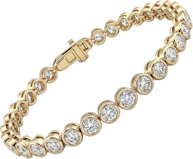 Privosa Fine Jewelry 1 to 2 Carat Diamond Tennis Bracelet in 14k White or Yellow Gold (F-G, SI1-SI2, cttw) 7 Inches Long Bezel Set