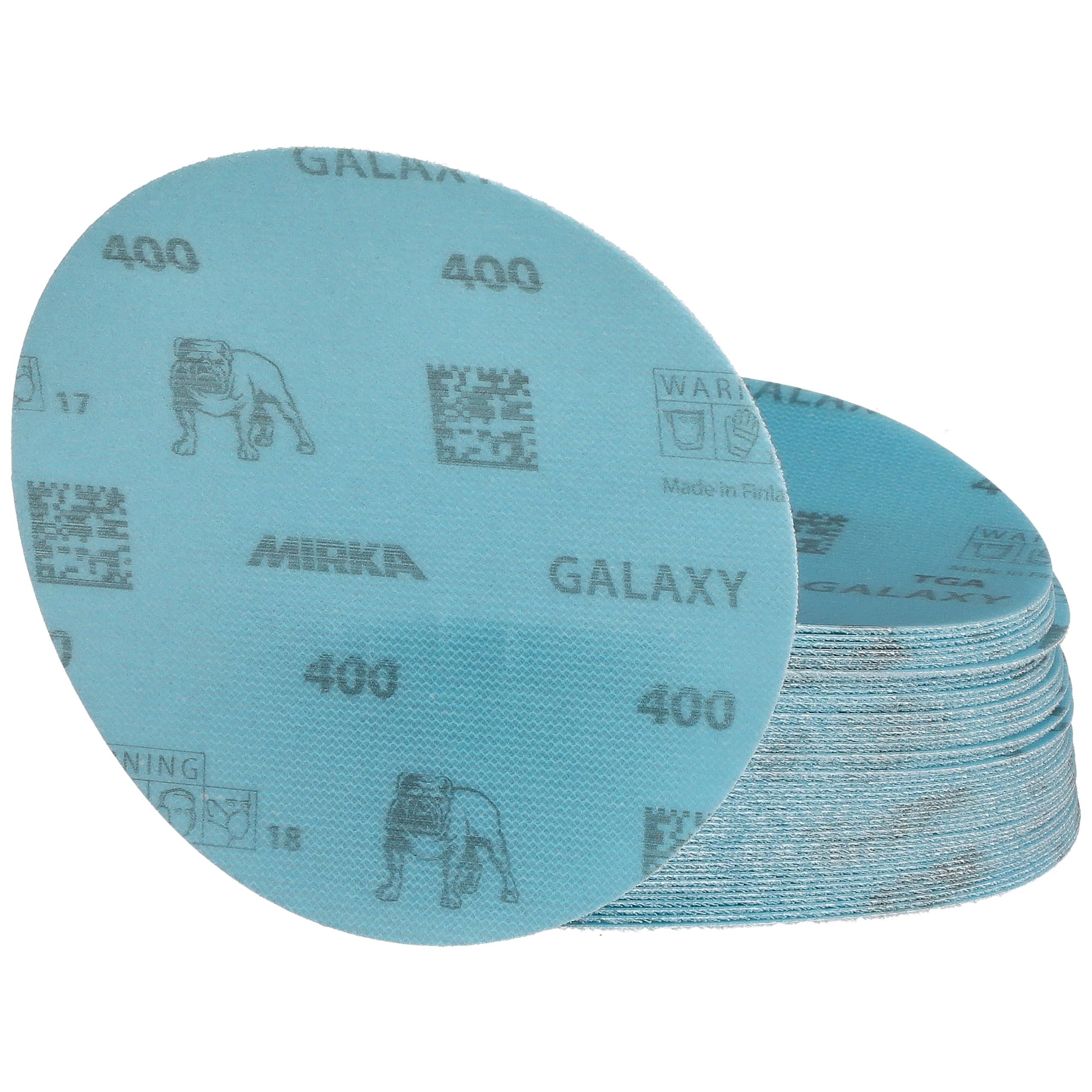 Mirka GalaxySandpaper - Carta abrasiva da 125 mm, grana 400, 50 dischi/confezione, gancio e anello, abrasiva di alta qualità per resina epossidica, legno, metallo, tecnologia anti-intasamento e