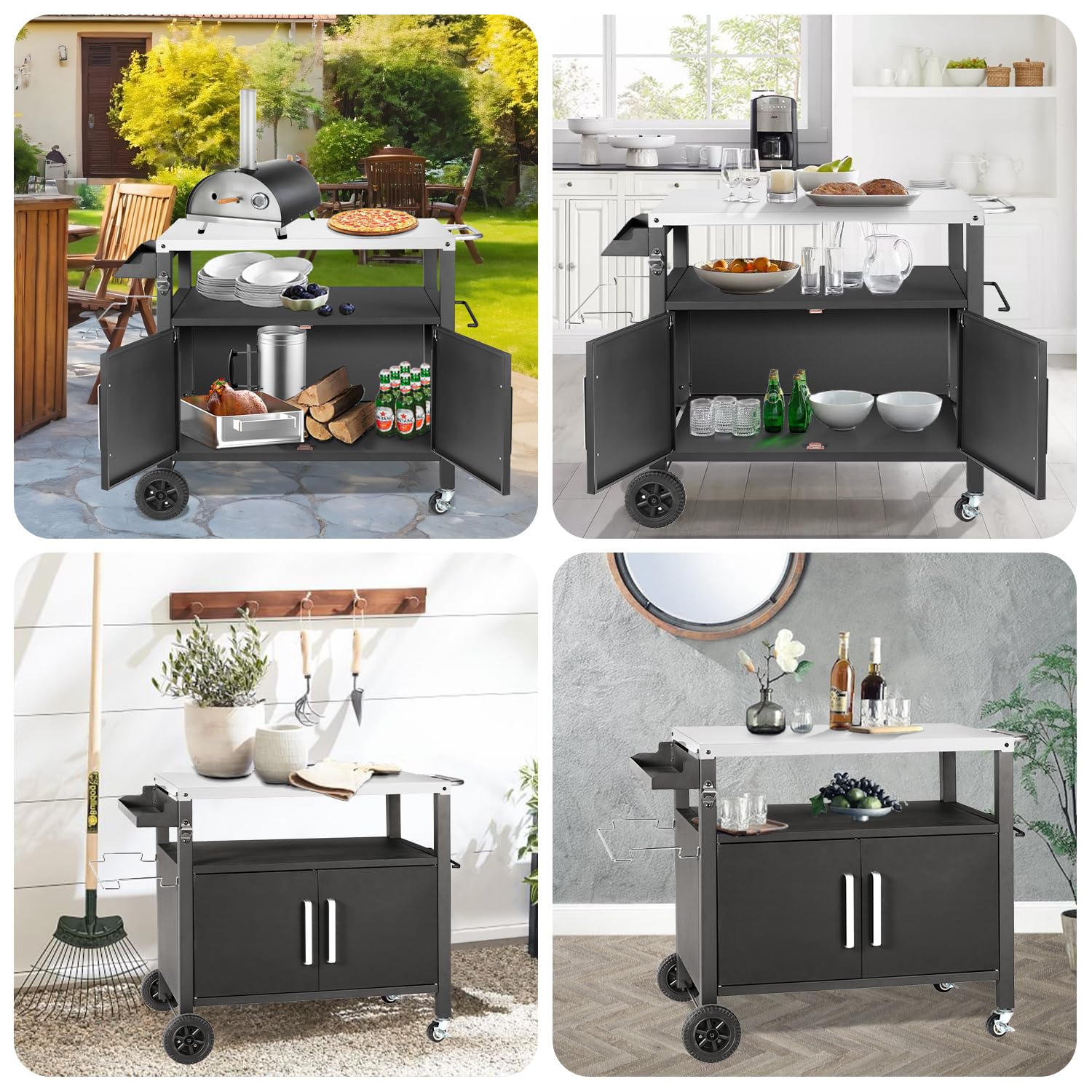 Kendane Grilltisch mit Großer Arbeitsfläche | Grill Beistelltisch, Outdoor Grill Trolley, Grilltisch Outdoor, Edelstahl Tischplatte Outdoor Garten Trolley