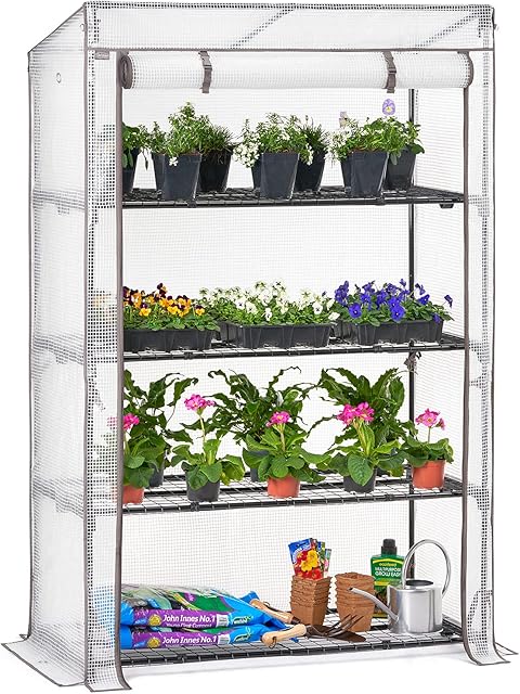 CHRISTOW 4 Tier Greenhouse Large Growhouse Reinforced PE Cover Outdoor Garden (H170cm x W120cm x D50cm)