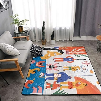 Amazon カーペットイラストアートフロアマット子供のアートペインティングカーペット装飾滑り止めウォッシャブルフロアマットファッションカーペットフランネルエリアフロアマット Daperci ラグ カーペット 通販