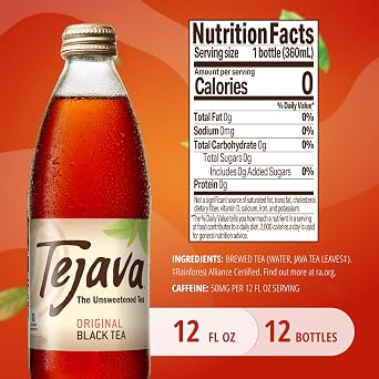 Tejava Original Unsweetened Black Iced Tea, 12 fl oz, Pack of 12