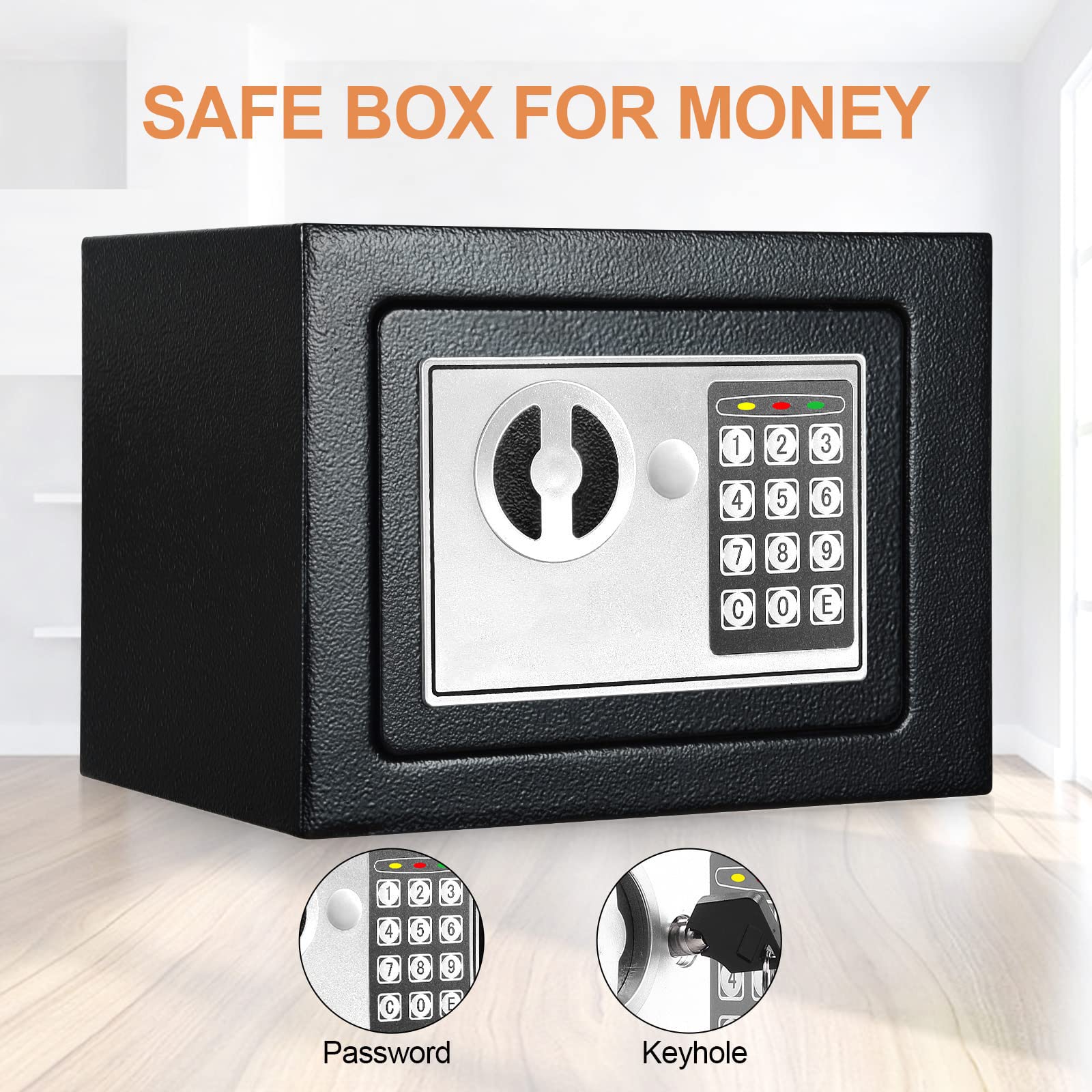 Piccola Cassaforte Elettronica di Sicurezza, Piccola Cassaforte per Soldi, Mini Cassaforte Ignifuga da 0,23 Piedi Cubi con Serratura a Combinazione E Chiave, per Deposito di Contanti