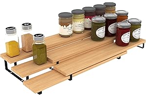 3 Tier Expandable Bamboo Spice Rack Cabinet Step Shelf Organizer