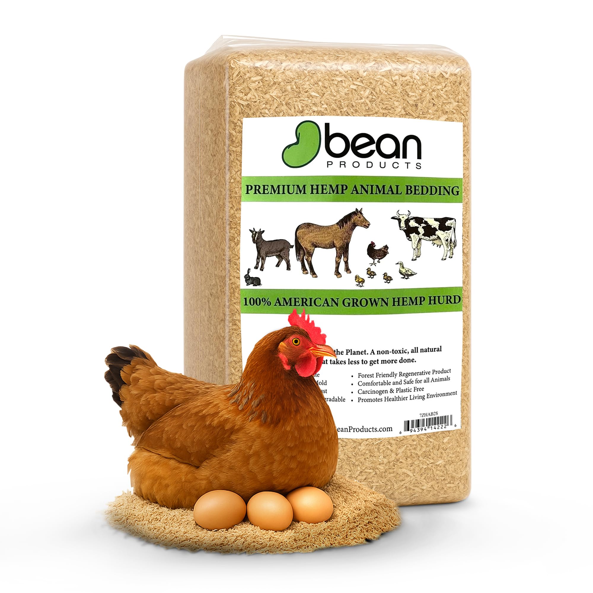 Hemp Chicken and Animal Bedding 8 Lbs of Natural Ground Hurds - Super Absorbent- DUST Free- for Your Chickens, Horse, Rabbit, Reptile, Hamster, Cage