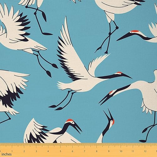 Miniatura 7 de The Yard - Tela de flores azules estilo japonés para amantes del arte de manualidades, grúa salvaje, decoración de habitaciones y tapicería de