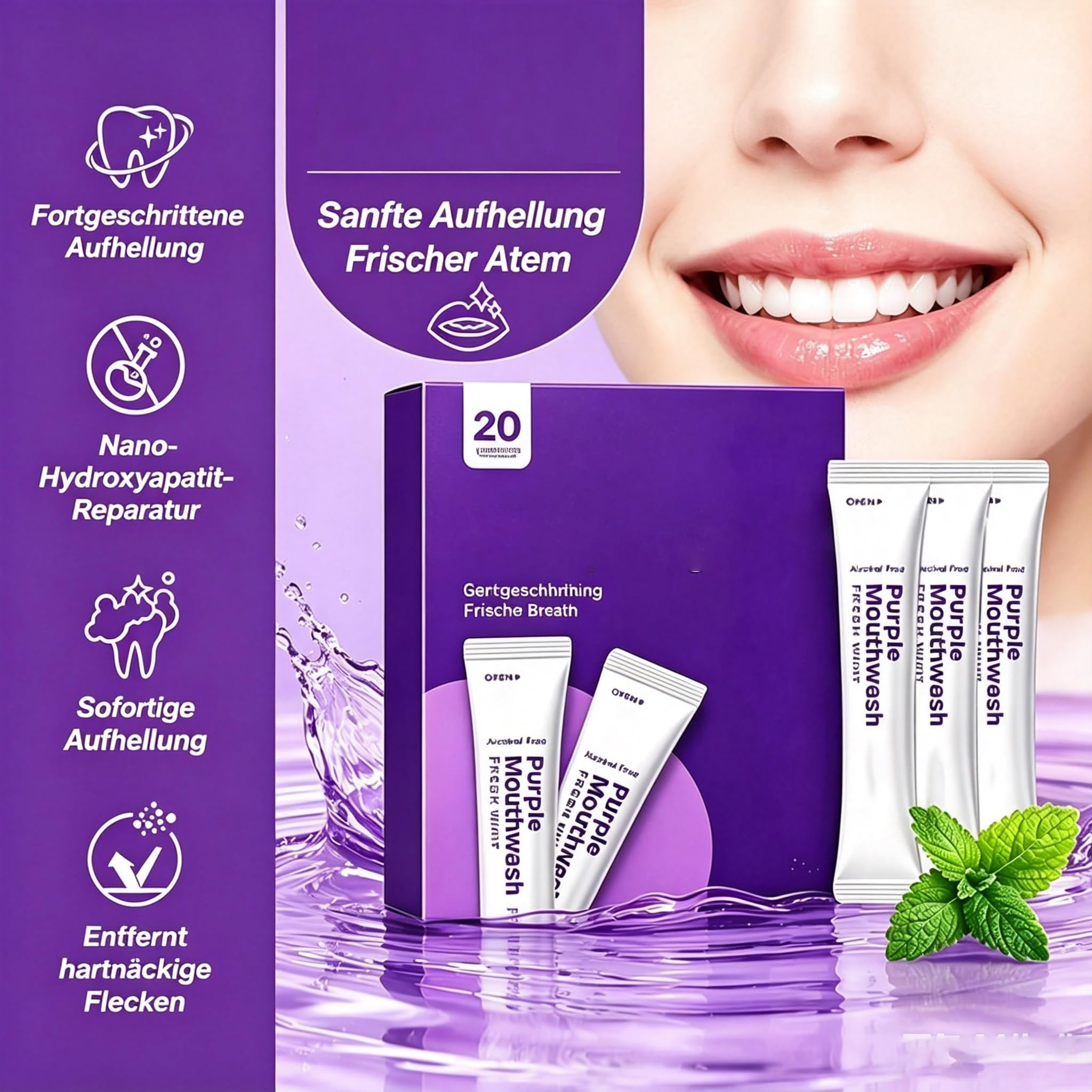 Dr Dent Purple Mundspülung mit Minzgeschmack | Dr Dent Purple Mundspülung mit Minzgeschmack, praktische Mundpflege für frischen Atem und sanfte Zahnreinigung