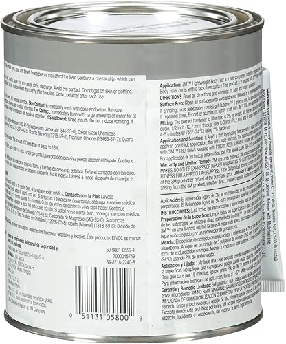 Miniatura 3 de 3M Relleno Ligero para Carrocería, 05800, 1 qt, Blanco, Repara Abolladuras, Golpes para Automotriz
