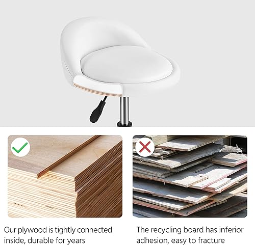 Miniatura 7 de Yaheetech Taburete giratorio ajustable con ruedas y soporte para la espalda, taburetes redondos de piel sintética para spa de masaje, color blanco