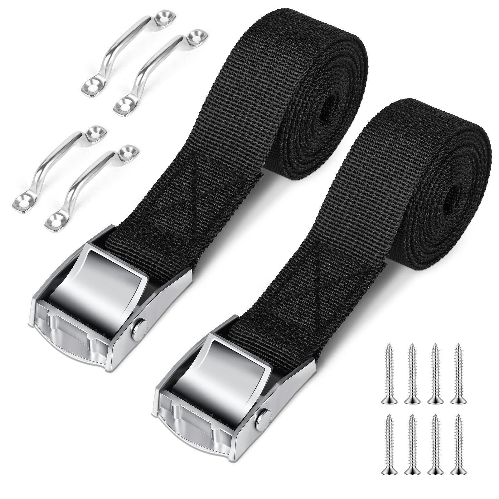 2 Sets 1"x 78"(6.5ft) Battery Tie Down Straps Kit with Stainless Steel Cam Buckle for Boats Battery Hold Down with Stainless Steel and SS Screws for Cooler,Battery Box,Fuel Tank,Luggage Belt,Cars