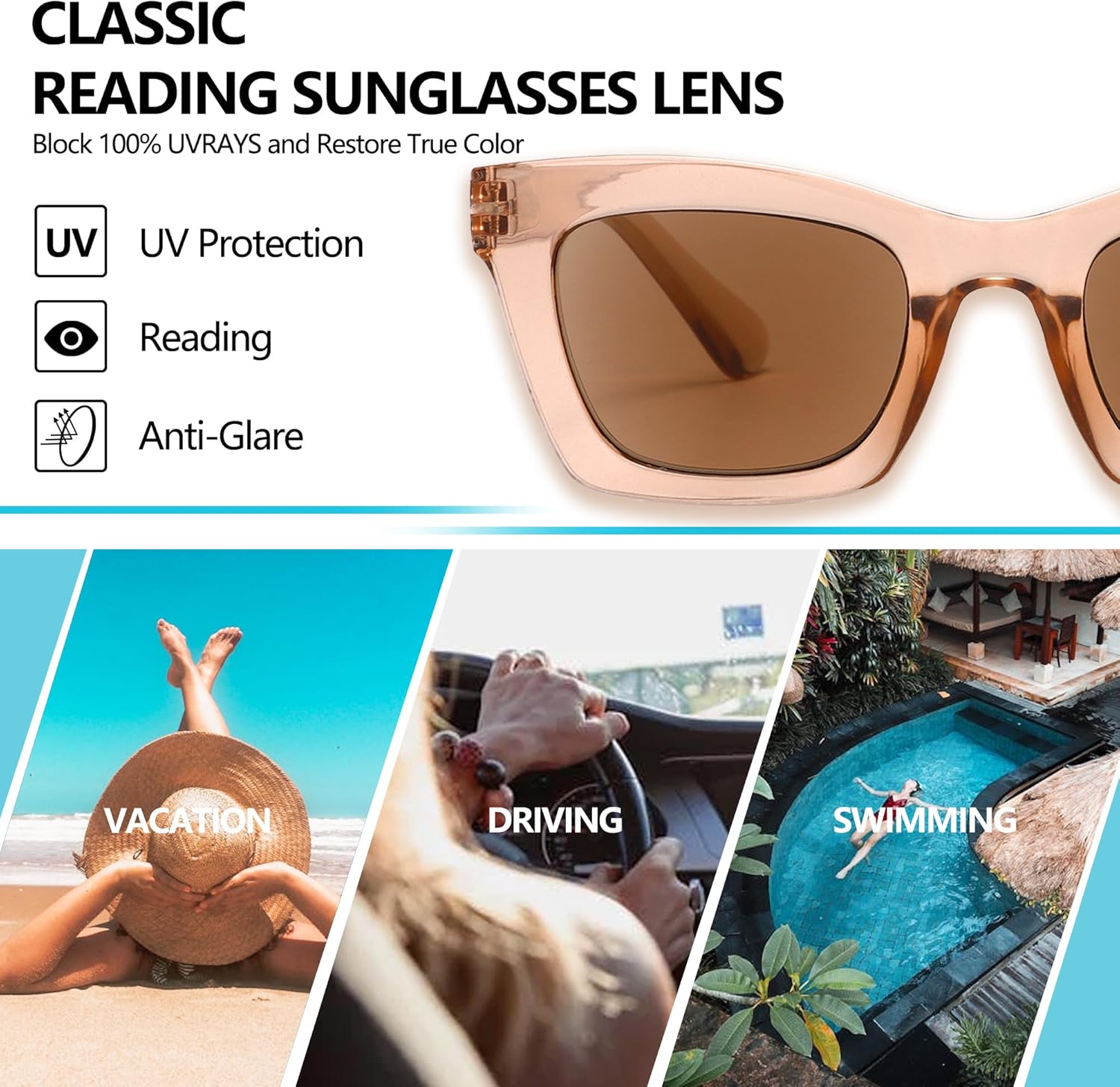 Reader Sunglasses 3 Pack Reading Sunglasses for women Stylis Style UV400 Full Lens Outdoor Reader Spring Hinge - Image 4