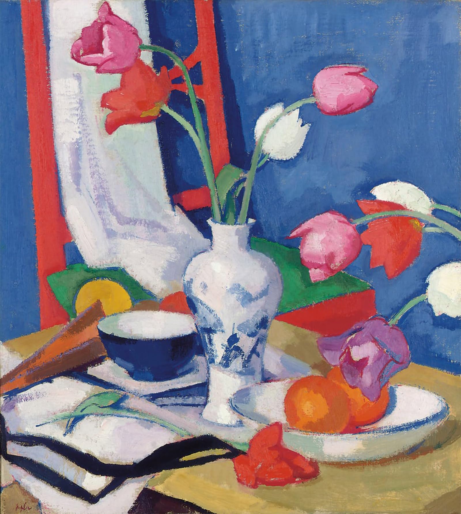 HRJUBWREE Famous Paintings Pictures Artwork Picture Red Chair and Tulips by Samuel John Peploe Photo Wall Print for Home Decor 60x90cm