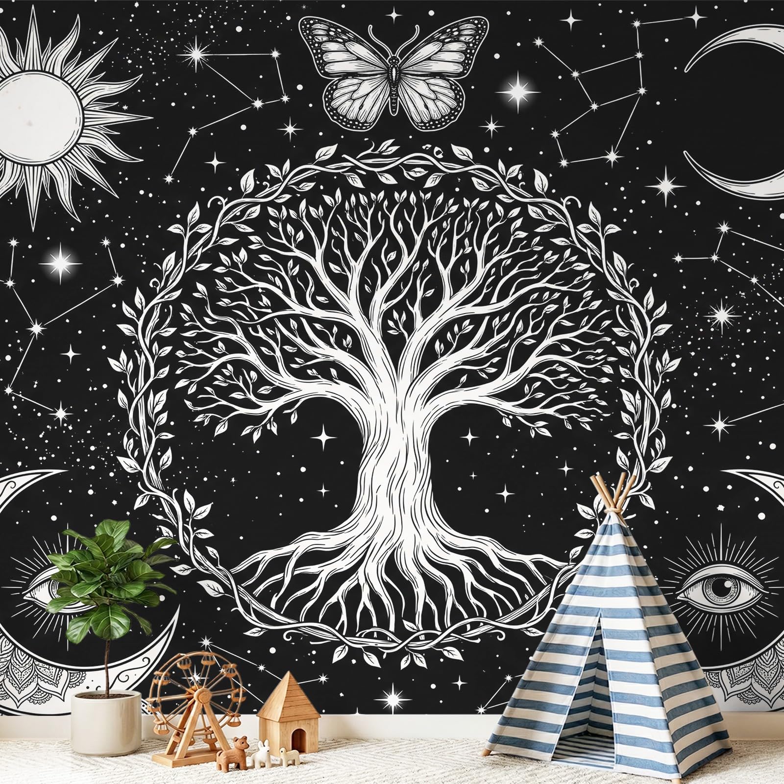 Tapete Astrologisch Botanisch Fototapete Lebensbaum Mond 250 x 150 cm
