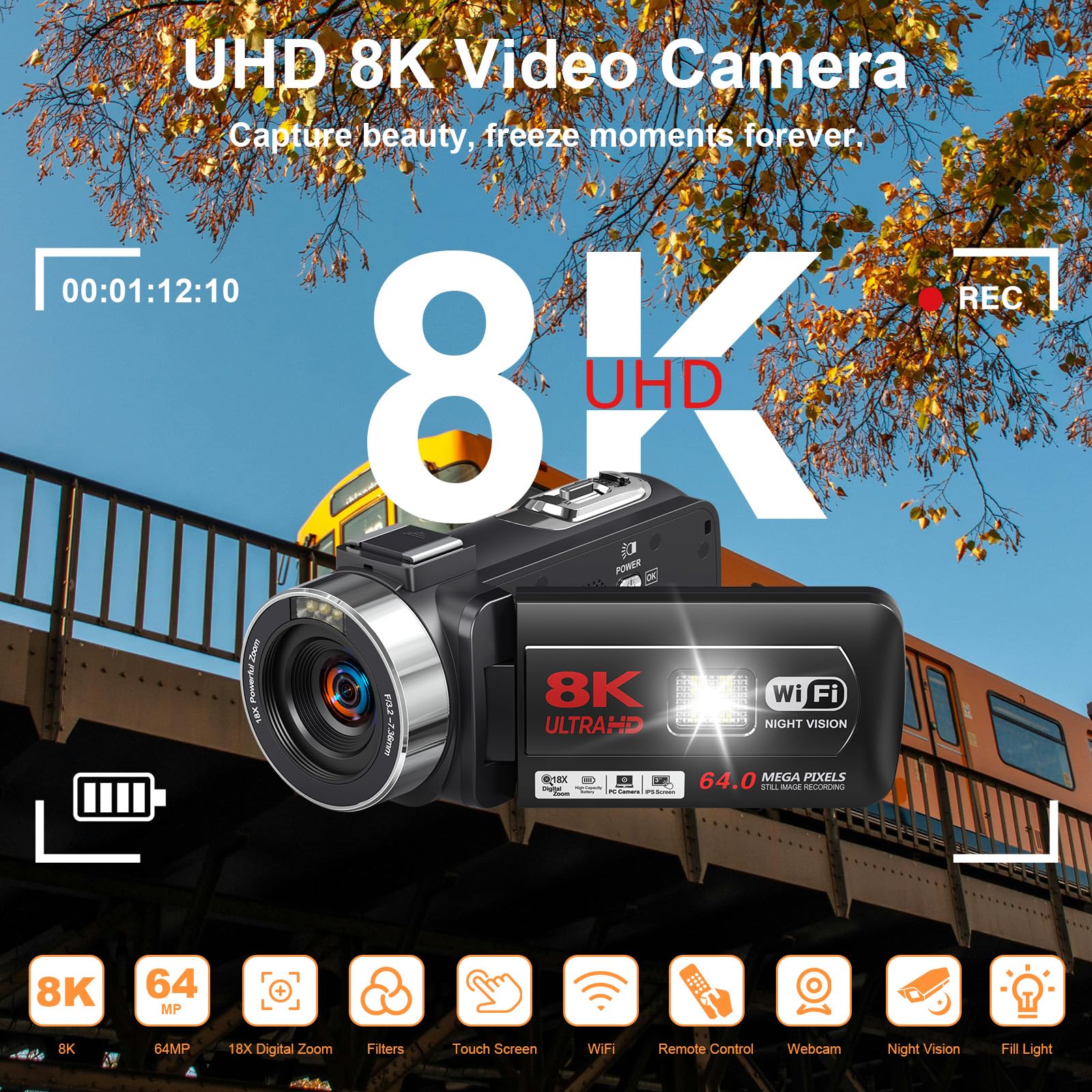 Amazon.com : 8K 64MP Video Camera Camcorder IR Night Vision