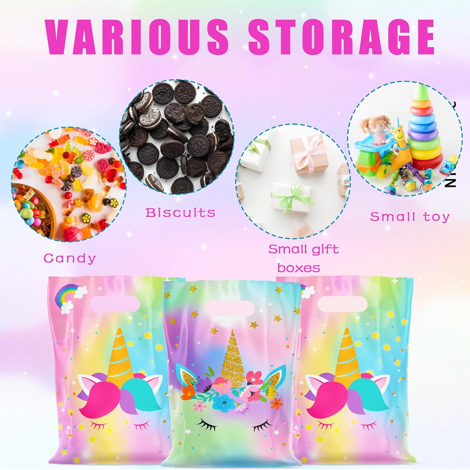 Haxpacal Rainbow Horse Party Favors Bags (50Pcs), Colorful Horse Gift Bag for Cartoon Birthday Favor Treat Goodie Candy Bags, Colorful Horse Birthday Party Supplies - Image 4