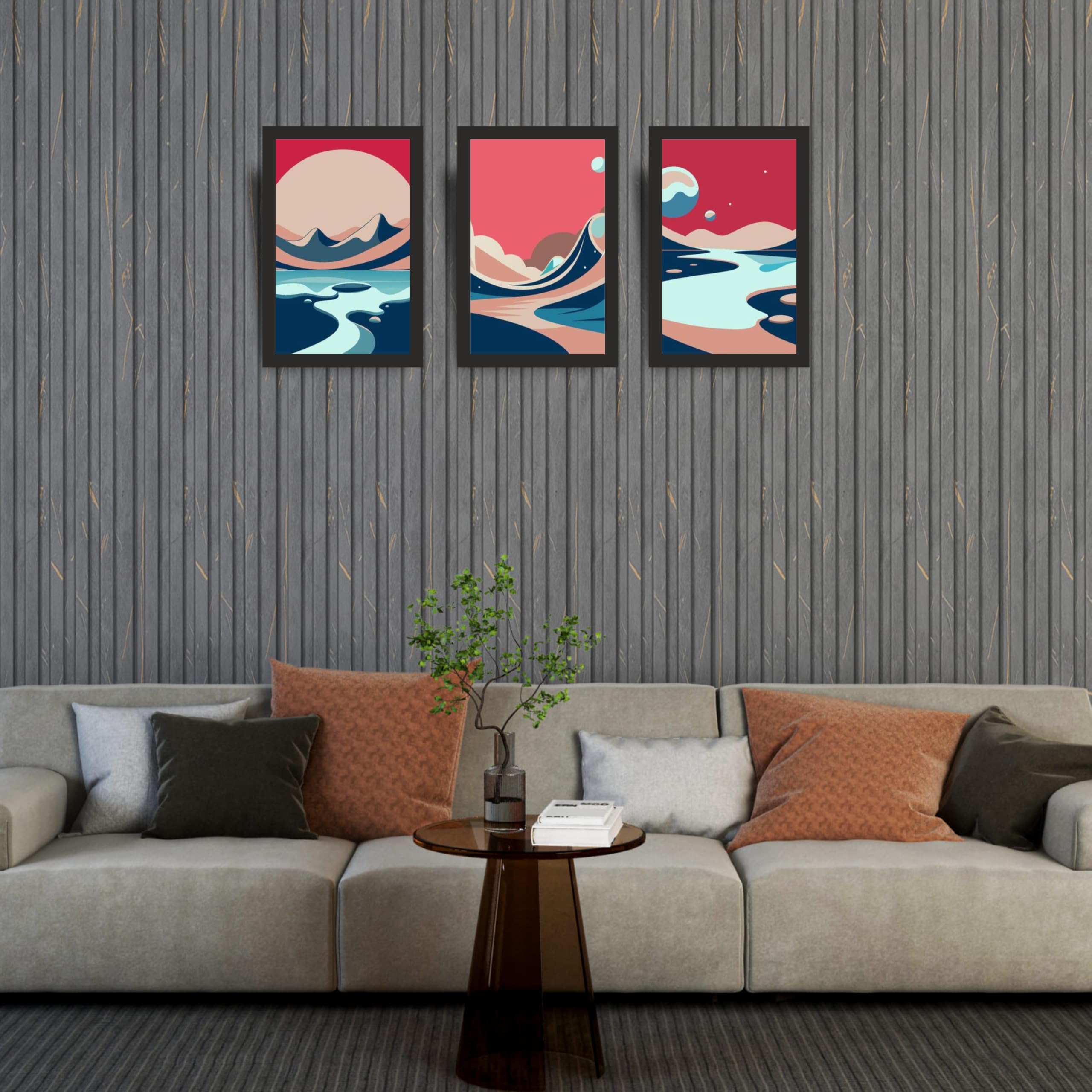 Abstract Coastal Landscape Wall Art Set of 3 Frames