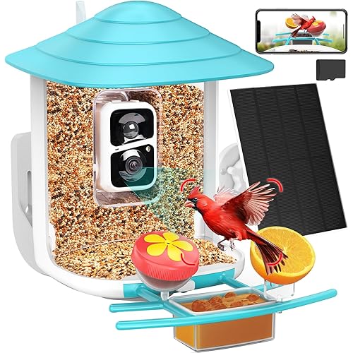 birdsnap® TUC Bird Feeder with Camera 2K HD, Solar Panel 32GB Card 4-in-1 Perch, 160°View Auto Detect & Notify AI Identify Video Bird Camera Wireless Outdoors Ideal Gift for Birds Lover