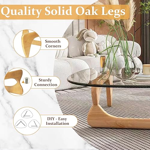 Miniatura 6 de Mesa auxiliar moderna Mid-Century - Mesa auxiliar triangular de vidrio, base de madera natural, mesa de centro triangular para sala de estar, patio,