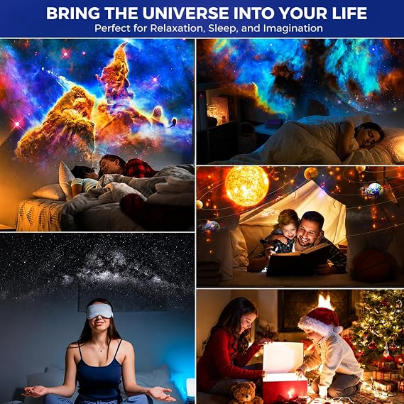 Planetaryum Galaksi Projektör Gece Lambası, 12 Adet HD Uzay Projeksiyon Diski, Ayarlanabilir Odak Uzunluğu, Zamanlayıcılı Kullanım, Çocuklar ve Yetişkinler İçin İçin Planetaryum Gökyüzü Projektörü [Enerji Sınıfı A++]