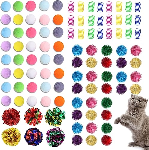 Miniatura 1 de Surtido de 100 juguetes para gatos, paquete interactivo de juguete para gatitos con bolas brillantes, pompones suaves silenciosos de alta calidad,