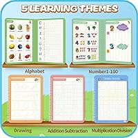 Vista 4 de Cuaderno de práctica mágica, libro de práctica de escritura reutilizable, para niños en edad preescolar de 3 a 8 años, caligrafía 9.44 x 6.29