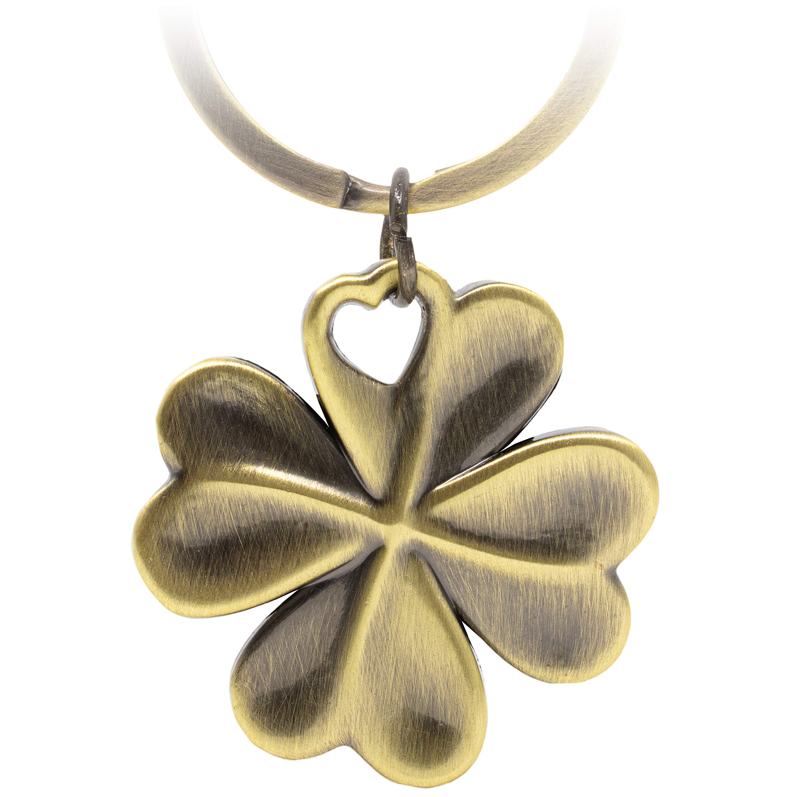 FABACH Keychain - Lucky Charm Shamrock Clover Leaf - Good Luck for Exam, New Job, Travel - Antique Bronze